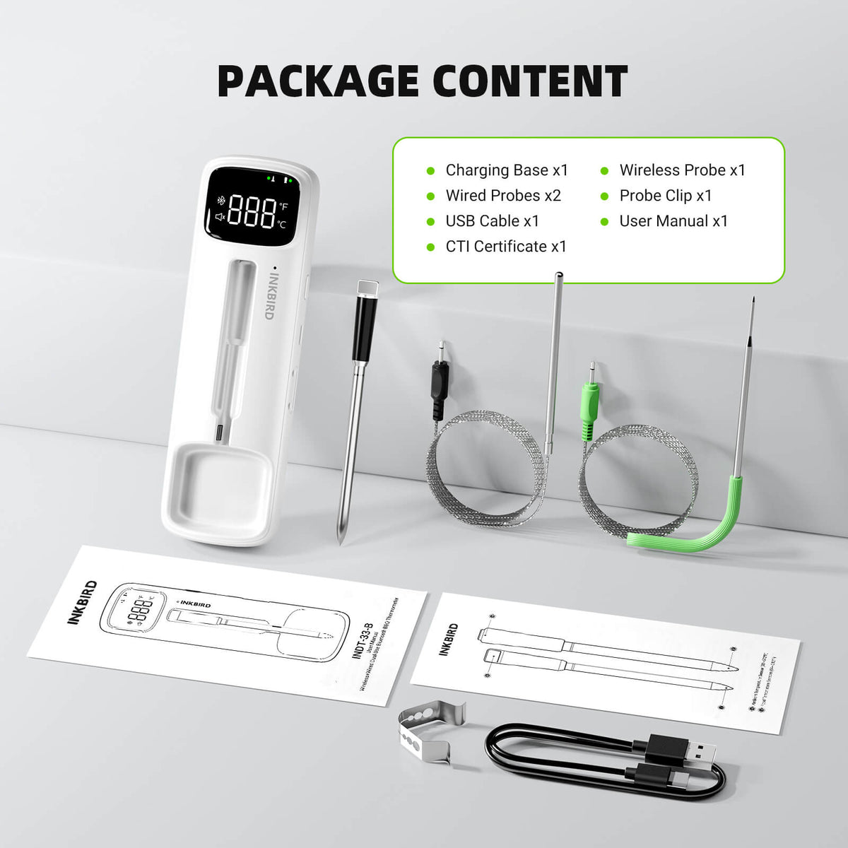 Wireless & Wired Dual-Use Meat Thermometer INDT-33-B