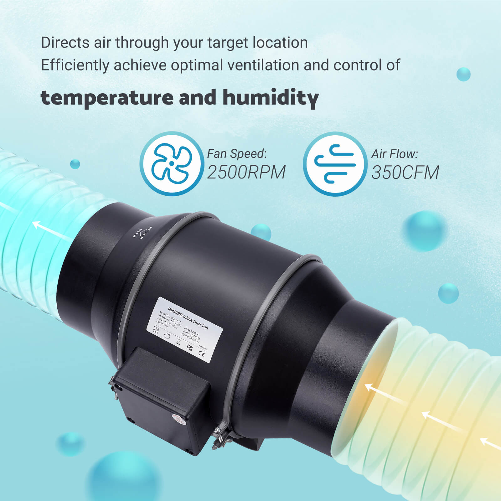 6" Smart Inline Duct Fan with Temperature Humidity Controller IVC - 001W - INKBIRD