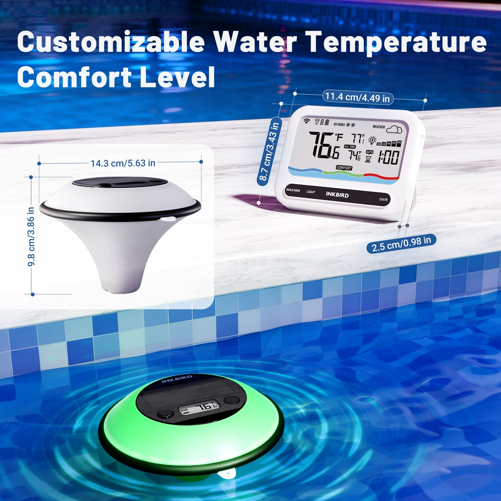 Solar Pool Thermometer IBS-P05R with Ambient Light