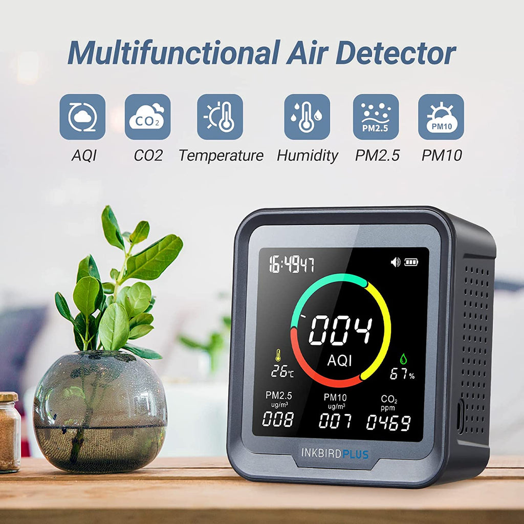 Air Detector PTH-9A with Six Metrics - AQI, CO2, Temp, Humidity, PM2.5, and PM10