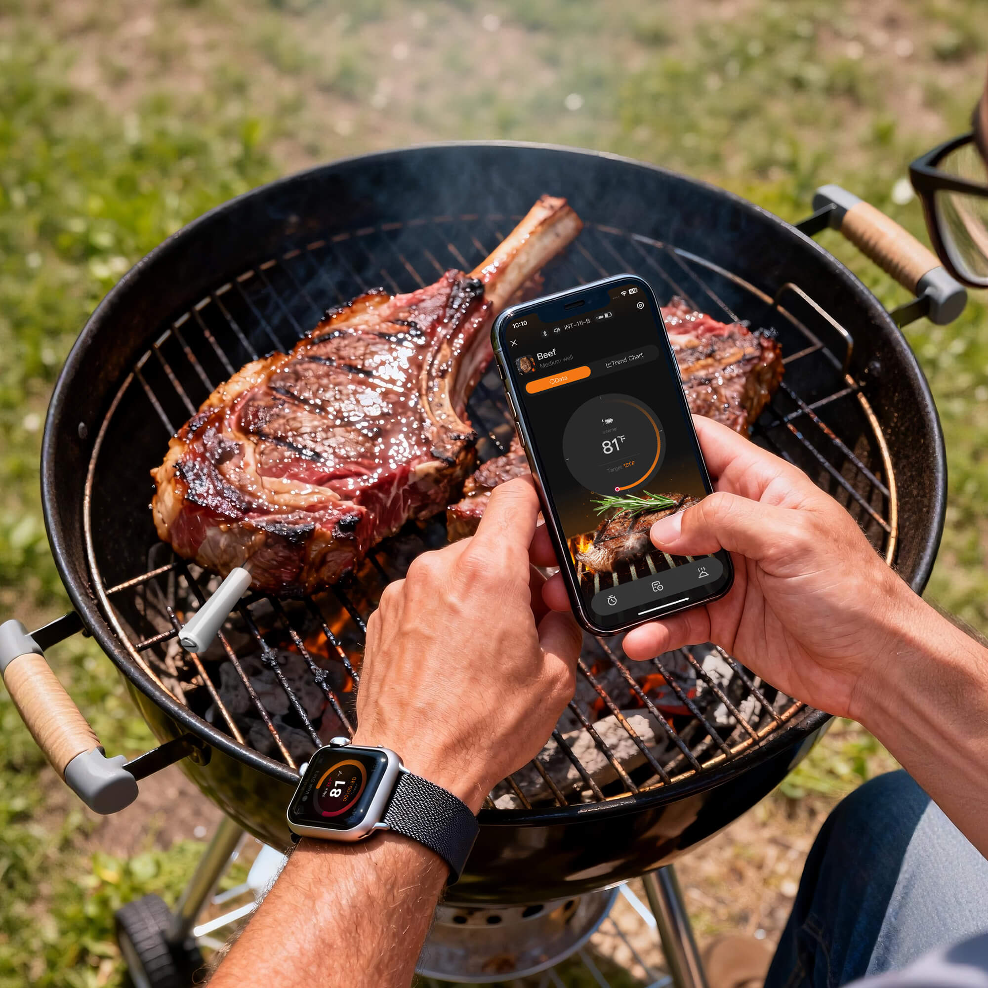 Checking Tomahawk Steak Internal Temp with INT-11I-B