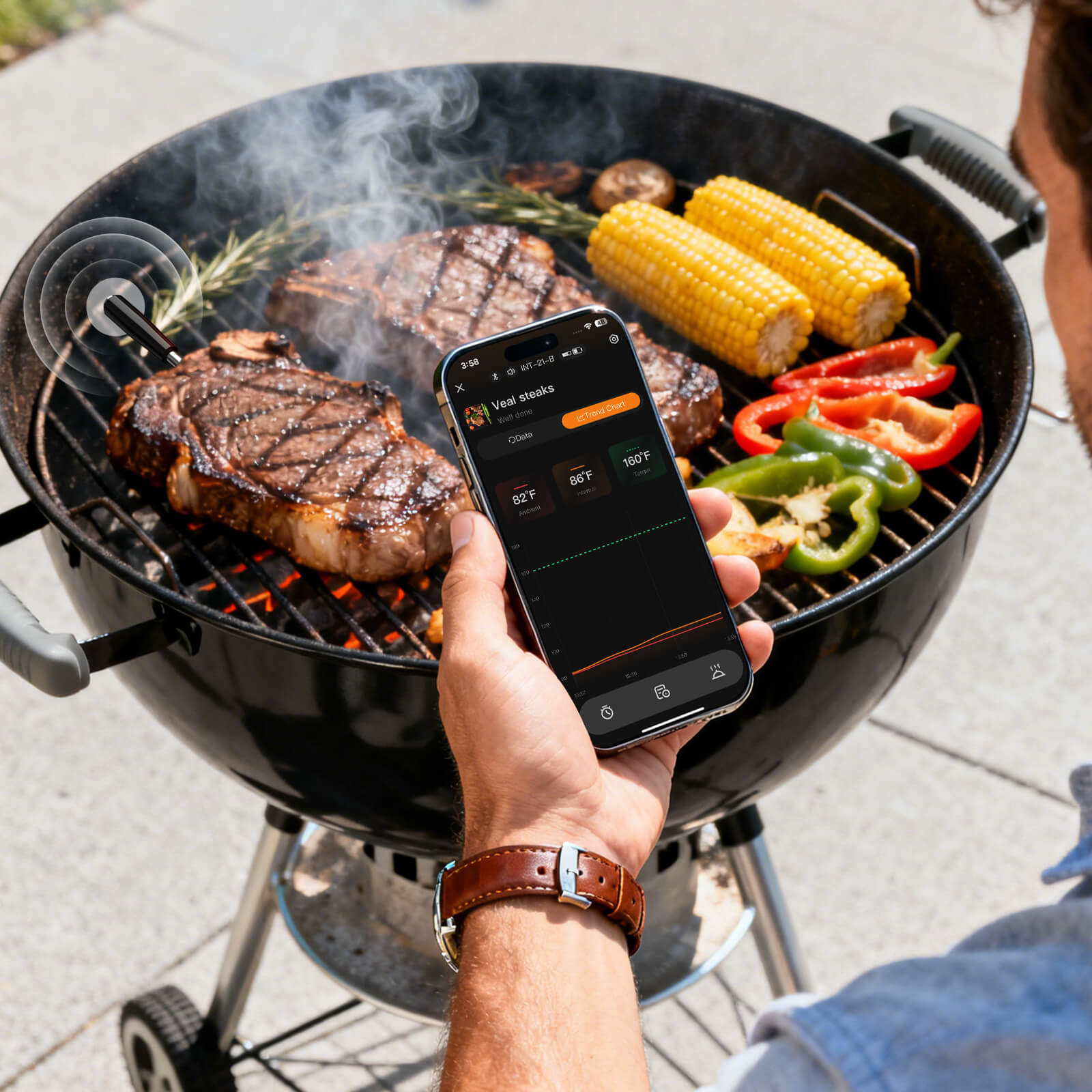 Grilling Steak with INT-21-B Bluetooth Meat Thermometer