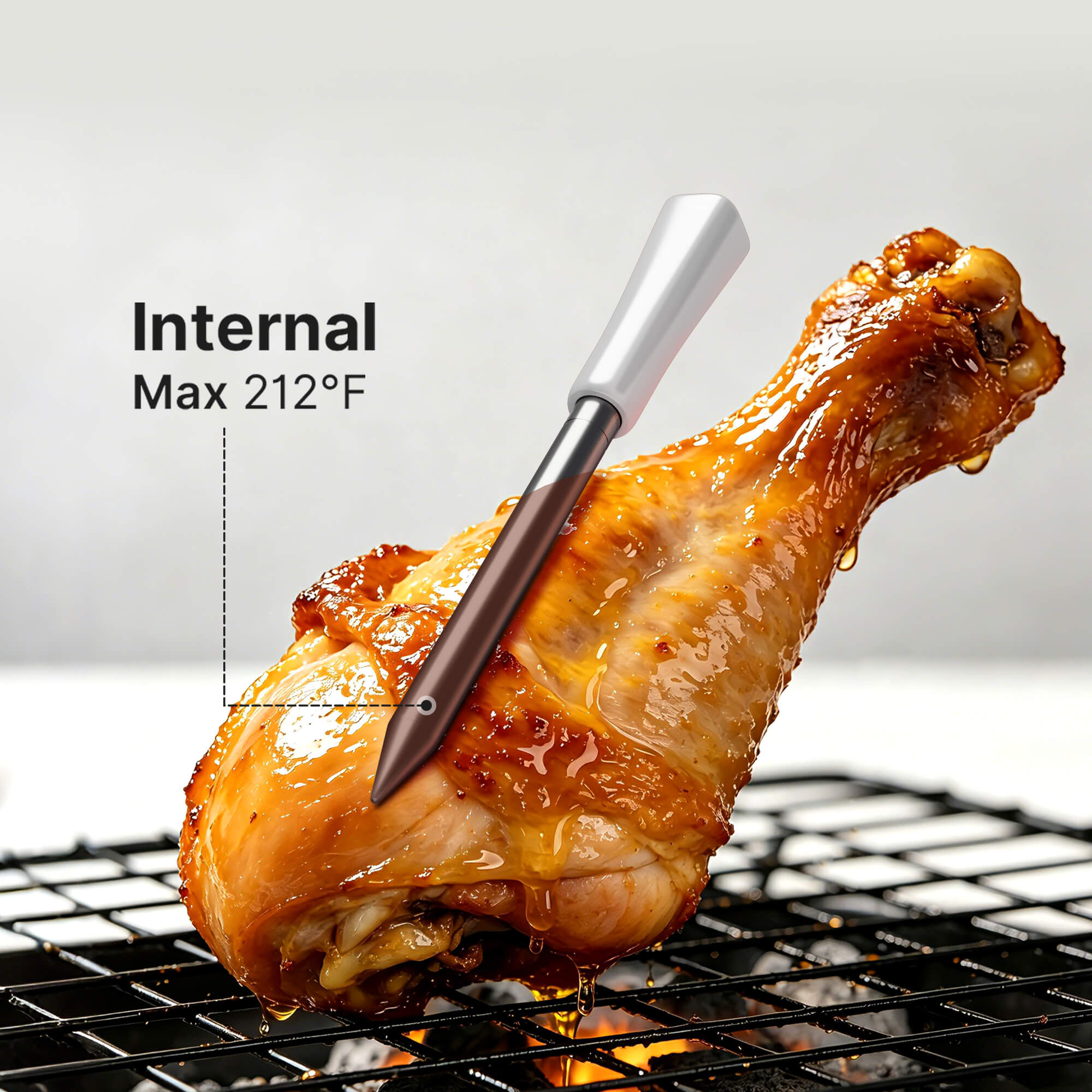 INT-11I-B Mini Wireless Meat Probe Inserted in Chicken Drumstick