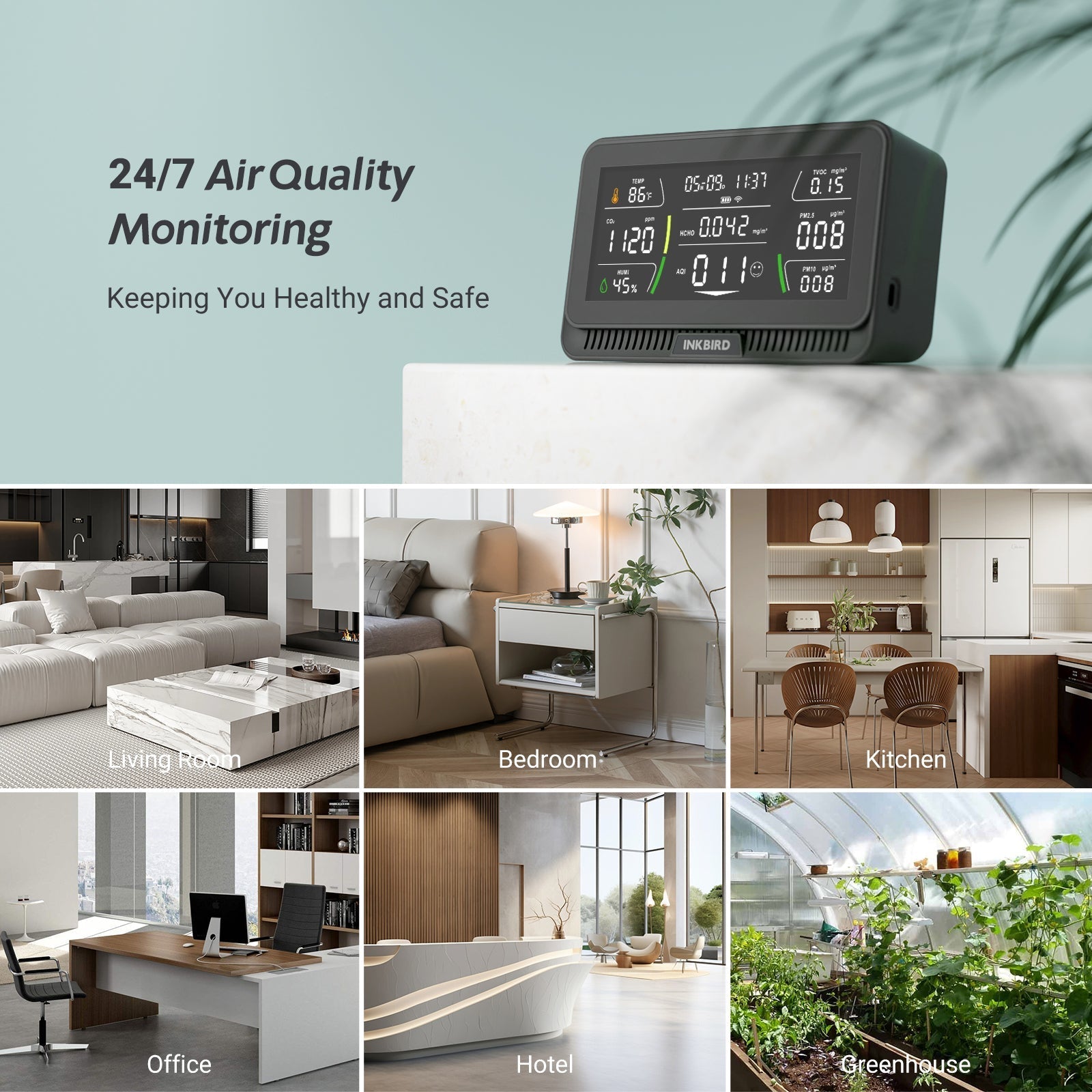 Wireless 10 - in - 1 Air Quality Monitor IAQM - 129 - W - INKBIRD