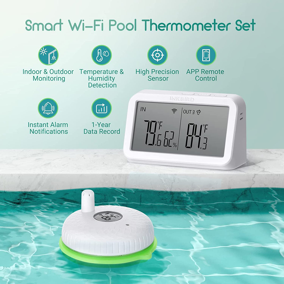 Wireless Pool Thermometer Set IBS - P02R with WIFI Gateway IBS - M2 - INKBIRD